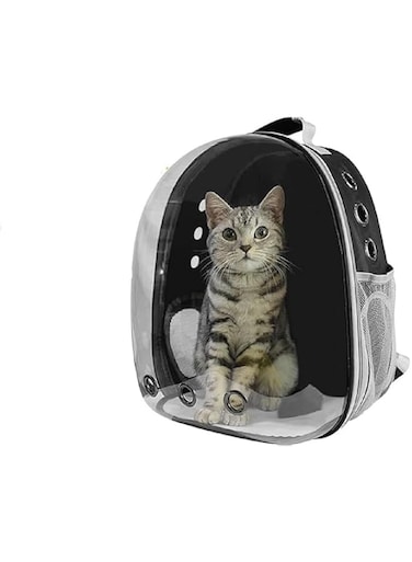 PetVenture: See-Through Bubble Cat Carrier Backpack for Safe and Stylish Outdoor Adventures (Black)