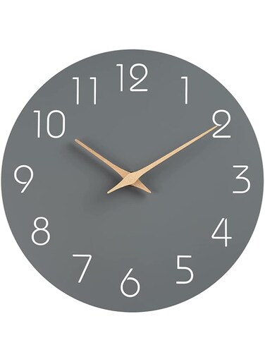 Tazweeq Wall Clock, Gray Wooden Silent Non-Ticking, Small Silent Non Ticking Clock Decorative for Kitchen, Bathroom, Bedroom, Desk, Bookshelf (10" Gray)