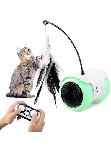 Automatic Cat Feather Toy,Interactive Cat Toys for Indoor Cats, 13 in 1 Dual Mode Automatic Robotic Cat Toy USB Charging, Colorful Lights Cat Ball Toy with 6 Feather, Bells (b)