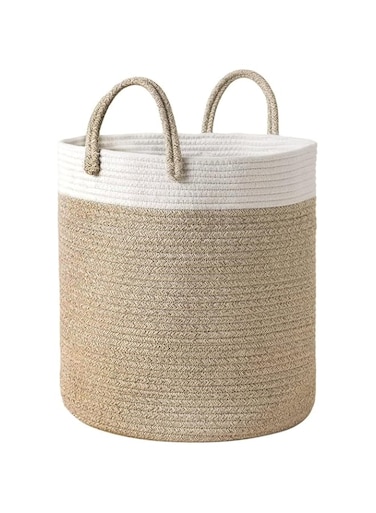 Blinggo Large Woven Basket, Cotton Rope Laundry Basket with Handles, 40 cm x 35 cm Decorative Organizer for Nursery Storage (Tall)