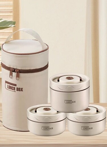 Large Capacity Stainless Steel Lunch Box with Bag, Portable Thermal Food Container for School, Office, Work, Picnic &amp; Camping, Leak-Proof Bento Box, Kitchen Storage &amp; Accessories