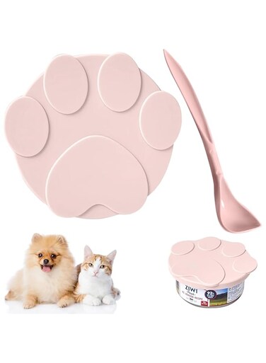 nalaina Silicone Pet Food Can Lid and Spoon, Can Cover for Cat Dog Can Food Grade, Silicone Tin Cover for Dog and Cat Food, Universal BPA Free Silicone Can Lids Covers for Dog and Cat Food, Leak-Proof