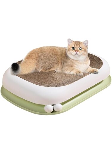 ANTOLE Cat Scratcher Board,2 in 1 Round Scratching Pad Nest with Toy Balls for Indoor Cats Grinding Claws and Playing,Corrugated Cat Scratcher Lounge for Cats Resting,Furniture Protect Training