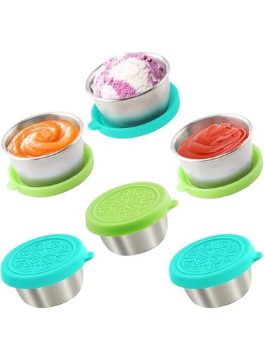 6x1.6 Oz Salad Dressing Containers With Lids, Small Leakproof Reusable Stainless Steel Salad Dressing Container To Go For Lunch Boxes,Sauce containers, Picnics,Travel Meal Prep And Kitchen Storage.