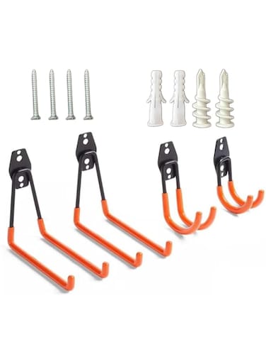 TOMVAES Garage Hooks, 4 Pack Heavy Duty Garage Storage Hooks, Wall Mount Utility Hooks, Ladders Bicycle Bulk Items U Hooks, Garden Yard Organization Hooks With 4 Hook Fittings