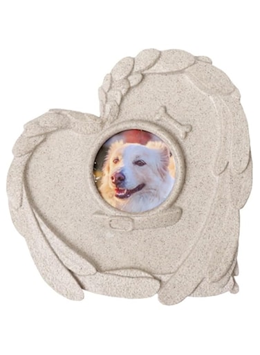 Shunle Pet Memorial Stone for Loss of Pet Gifts, Grave Marker with Photo Frame Slot Heart Shaped Angel Wings Pet Memorial Gifts, Garden Resin Dog Cat Ornament, Indoor Outdoor Grave Tombstone (Heart)