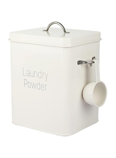 Alipis Farmhouse Laundry Powder Container Metal Laundry Soap Dispenser Detergent Bin with Scoop Laundry Powder Storage Canister for Laundry Room White