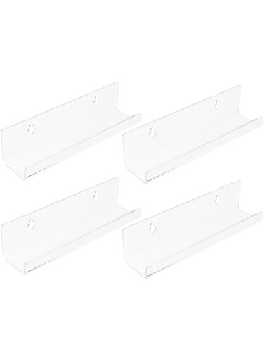 4pcs Wall-mounted Acrylic Record Display Rack Transparent Album Storage Stand for Home Office Classroom Library