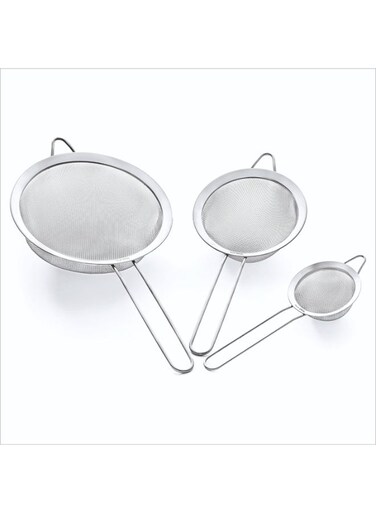 East 3 Pcs Super Wire Extra Fine Mesh Strainer with Handle, Small Medium Large Size Sifter Metal Strainer Set, Stainless Steel Sieve Fine Mesh Strainers for Kitchen Rice Juice Quinoa Food Flour Baking