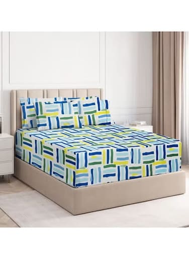 HOME Premium Glace Cotton 180 TC Double Fitted Bedsheet Set with 2 Pillow Covers 183x198 +25 cm &acirc;&euro;&ldquo; 72*78+10 Inch