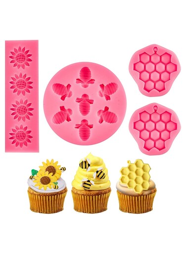 Pieces Silicone Bumble Bee and Honeycomb Molds for Cake Decorating, DIY Baking Tools for Cupcakes and Fondant