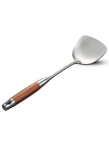 Chinese Wok Spatula, 304 Stainless Steel Spatula with Heat Resistant Wooden Handle Wok Utensils,Silver/38.5CM