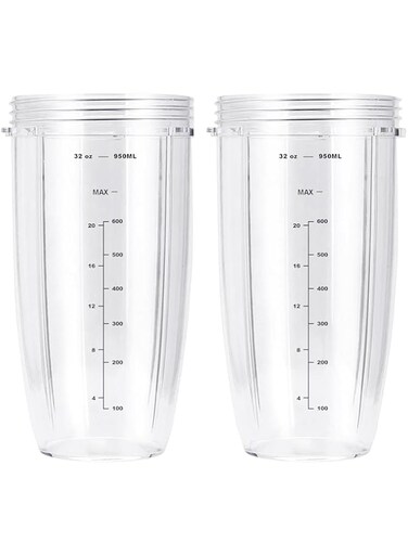 Oasisgalore 2 Pcs Replacement 32oz Cups for Blender【3 Size Options, 18oz, 24oz, 32oz】 Compatible with NutriBullet 600w and 900w Blender Accessory