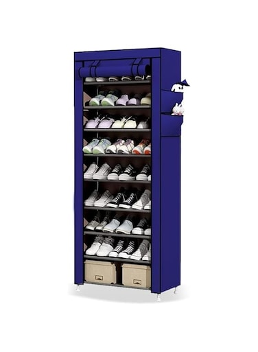 Generic 10 Tiers Foldable Shoe Rack, Foldable Shoes Organizer Cover, Shoe Cover Rack, Pairs Portable Shoe Storage Rack (Cayan(Blue))