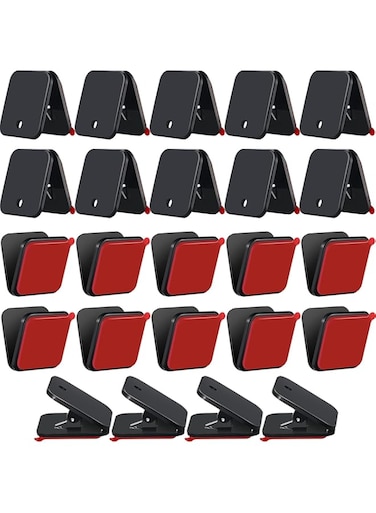 TERRIFI 24 PCS Self Adhesive Clips, Wall Clips, Shower Curtain Clips, Photo Clips, Poster Clips, Plastic Hanging Spring Clips, Tapestry Clips, Suitable for Office Decorations (Black）