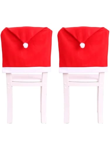BrainGiggles Set of 2 Christmas Chair Covers  Santa Hat Chair Covers for Dining Chairs  Christmas Decorations for Home &ndash; Festive Christmas Chair Back Covers for Christmas D&eacute;cor and Party Supplies