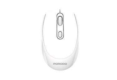 Porodo Dual Mode Wireless Mouse, Bluetooth 5.4 &amp; 2.4GHz Connectivity, Adjustable DPI 800/1200/1600, 7-10m Effective Range, 300mAh Battery, Plug &amp; Play, Ergonomic Design, 10 x 6.2 x 3.8 cm, White
