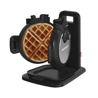 Porodo Vertical Waffle Maker, 800W Power, 5 Heat Levels, Vertical Pouring, Non-Stick Surface, 5:30 Minutes Cooking Time, 210mL Capacity, Black
