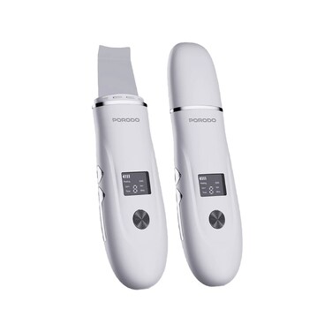 Porodo Lifestyle Ultrasonic Face Scrub &amp; Peeler, 600mAh Rechargeable Battery, 150-Minute Runtime, USB-C Charging, LED Display, White
