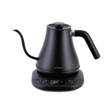 LePresso Electric Pour-Over Kettle, 800mL Capacity, 1000-1200W Power, Adjustable Temperature, Brew Stopwatch Mode, Keep-Warm Function, Boil Dry Protection, Digital Display, Black