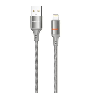 كابل برودو 2.4A USB-A إلى Lightning بطول 1.2 متر، سرعة نقل 480Mbps، سلك ضفيرة، توافق عالمي، رمادي