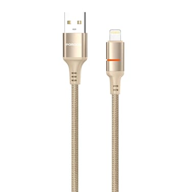 Porodo 2.4A USB-A to Lightning Braided Cable 1.2M, 480Mbps Transfer Speed, Braided Wire, Universal Compatibility, Desert Titanium