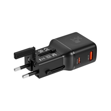 Porodo Universal Travel Pocket Charger, USB-C PD 35W, USB-A QC3.0 18W, PPS 33W, Dual 18W Output, UK/EU/US/AU Plugs, Simultaneous Charging, Universal Compatibility, Built-In Safeguards
