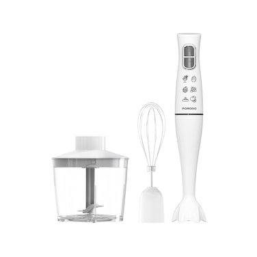 Porodo Lifestyle Powerful Hand Blender, Food Chopper, &amp; Whisker, 500mL Bowl Capacity, 300W Power, 2 Speed Levels, Stainless Steel Blades, Splash-Resistant, White
