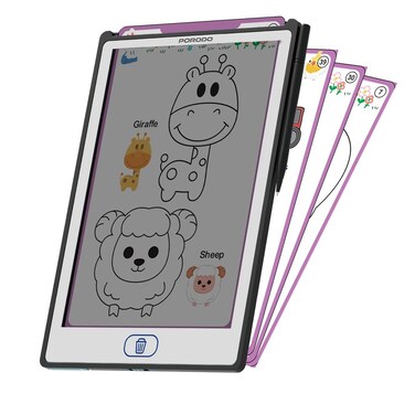 Porodo Kids Writing Tablet with Reusable Drawing Board, Transparent Screen, Eye-Friendly Design, Erasing Button, Easy Writing, Screen Lock, Child-Friendly, Black
