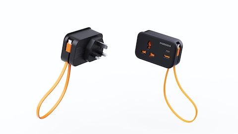 مقبس الحائط العالمي بورودو، مقبس 3 بن UK، مخرج USB-A 18 واط، منافذ USB-C PD 20 واط، قدرة 3250 واط، 15 واط إجمالي مخرج DC، كابل USB-C مدمج 30 سم، حماية بالفيوز، أسود
