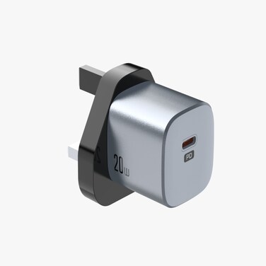 شاحن حائط بورودو سلسلة Premium مع قابس المملكة المتحدة PD 20W مع منفذ USB-C، مادة مقاومة للحريق PC، شحن سريع، مدخل جهد عالمي (100-240V)
