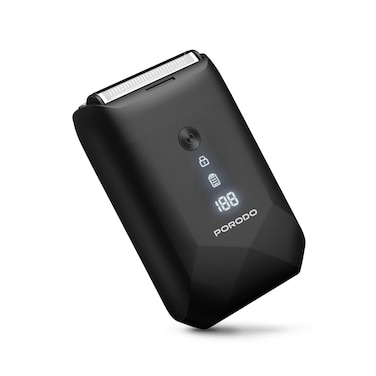 Porodo Lifestyle Dual-Blade Pocket Shaver, 8000 RPM Motor, Digital Display, Travel Lock, 600mAh Battery, Type-C Charging, Waterproof IPX6, Black
