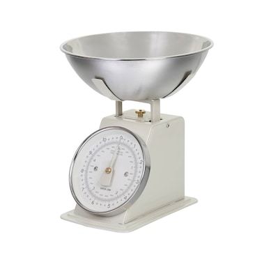Green Lion Vintage Kitchen Scale, 5kg Capacity, 20g Division, Analog Display, Stainless Steel Bowl, Tare Function, Calibrating Dial, Dishwasher-Safe - Cream
