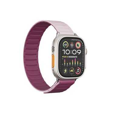 Levelo Stella Silicone Watch Strap with Magnets, Dual-Color, 34 N52 Magnets, Sweat &amp; Water-Resistant, Hypoallergenic, Easy Snap-On, Compatible with Apple Watch SE &amp; Series 9/8/7/6/5, Pink/Burgundy
