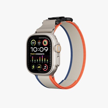 حزام ساعة ليفلو روف نايلون، مشبك مغناطيسي، مقاوم للتآكل، مادة مضادة للحساسية، مقاوم للتعرق والماء، آلية فك سريعة، متوافق مع ساعة آبل SE، السلسلة 9، 8، 7، 6، 5، 46 مم/49 مم، أبيض/برتقالي
