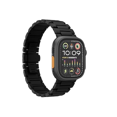 سوار ليفلو إيريو من التيتانيوم لساعة آبل، مصنوع من التيتانيوم الكامل، مقاوم للأكسدة والتآكل، مضاد للحساسية، روابط قابلة للتعديل لملاءمة مخصصة، أسود غير لامع، متوافق مع 46 مم و49 مم
