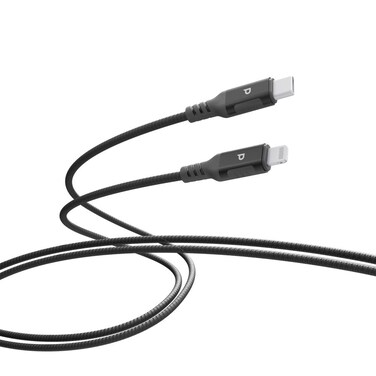 Powerology PD 30W Power Sync Weave MFI Lightning to USB-C Aluminium Shell Nylon Braided Cable, 3 Meter, 5V/3A, 9V/2.22A Charging Speed, 480Mbps Transfer Speed, Dark Grey
