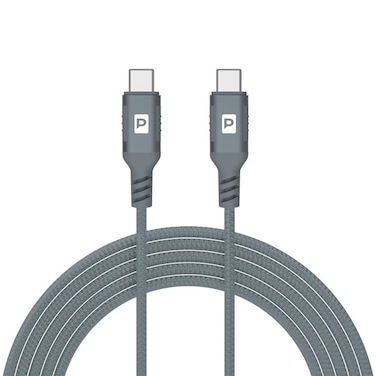كابل Powerology Power Sync Weave PD 60W USB-C إلى USB-C V2.0 مع موصل الألومنيوم ونسيج النايلون، طول 1.2 متر، سرعة شحن 20V/3A، سرعة نقل 480Mbps، رمادي غامق
