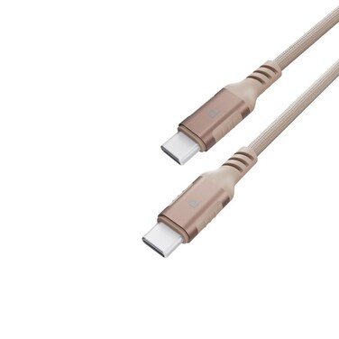 Powerology Power Sync Weave PD 60W USB-C to USB-C V2.0 Aluminum Plug Nylon Braided Cable, 1.2 Meter, 20V/3A Charging Speed, 480Mbps Transfer Speed, Desert Titanium

