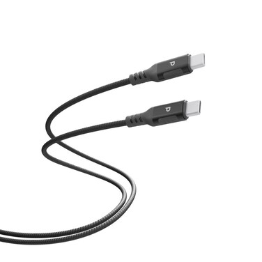 كابل Powerology Power Sync Weave PD 100W USB-C إلى USB-C V3.1 5G مع موصل معدني ونسيج النايلون، طول 2 متر، سرعة شحن 20V/5A، سرعة نقل 5Gbps، إخراج فيديو 4K، داكن رمادي
