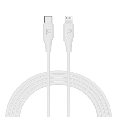 كابل Powerology Power Sync Flex MFI Lightning إلى USB-C مع غلاف TPE، طول 1.2 متر، PD 30W، USB-C إلى Lightning، سرعة شحن 9V/2.22A، سرعة نقل 480Mbps، أبيض
