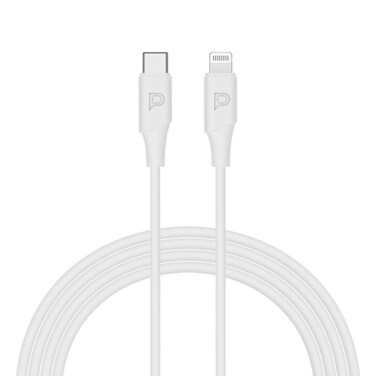 Powerology Power Sync Flex MFI Lightning to USB-C TPE Jacket Over-Molded Cable, 2 Meter, PD 30W, USB-C to Lightning, 9V/2.22A Charging Speed, 480Mbps Transfer Speed, White
