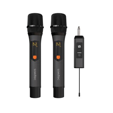 Porodo Soundtec Duo Mic Aluminum Rechargeable Wireless Microphone, 2 Channels, 25m Receiving Distance, 3.7V 800mAh Battery &times;2, 92dBm Sensitivity, 20Hz-20kHz Frequency Range, DSP Regulating Methods