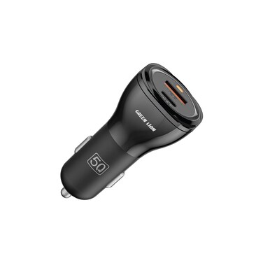 Green Lion Dual Port Car Charger 50W (PD 30W + QC 20W), Fast Charging, USB-A &amp; USB-C Ports, Flame Retardant Build, 12V-24V Input Compatibility, Compact and Safe Car Power Solution
