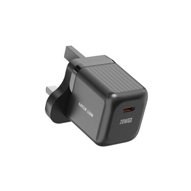 شاحن جداري جرين ليون صغير بتقنية GAN، دبوس المملكة المتحدة، USB-C بقدرة 20 واط PD، كابل USB-C إلى USB-C بطول متر، جهد 100 إلى 240 فولت، مادة PC مقاومة للهب، حماية الشحن، أسود
