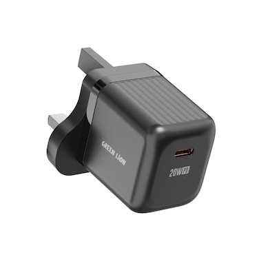 Green Lion Ultra Compact GaN Wall Charger UK Pin, USB-C PD 20W, USB-C to L Cable 1M, Input AC 100 to 240V 50 to 60Hz, PC Flame Retardant, Charging Protection, Fast Charging, Black
