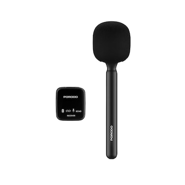 Porodo Two-Device Connect Handheld Lavalier Microphone, 400mAh Battery, 2.4GHz Wireless Transmission, 20Hz-20KHz Frequency Range, Type-C &amp; 3.5mm Jack Compatibility, 10-12H Working Time