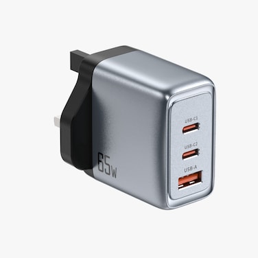 Green Lion GaNPremium UK Plug Wall Charger PD 65W with 49.55W PPS Power Delivery, USB-A &amp; 2 USB-C Ports, Fast Charging, PC Flame Retardant Material, Universal Voltage Input (100-240V)
