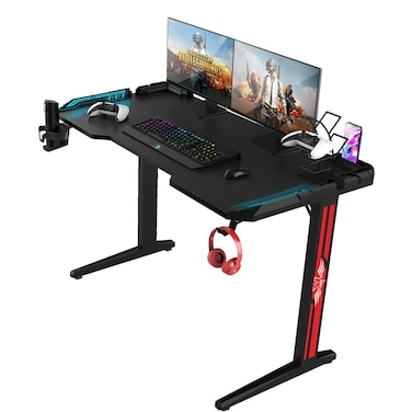 Green Lion RGB Gaming Desk &amp; Table, 120 x 73 x 60 cm Surface, 7 RGB Color Modes, Anti-Collision Design, Adjustable Nonslip Feet, Mobile Phone Groove, Water-Resistant, Black