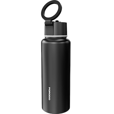 Porodo Lifestyle Magnetic Mount Water Bottle, 1L Capacity, Double Wall Insulation, Built-in Straw, Strong Magnetic Hold, 24 Hours Cold, 12 Hours Hot, Convenient Drinking Spout, Black
